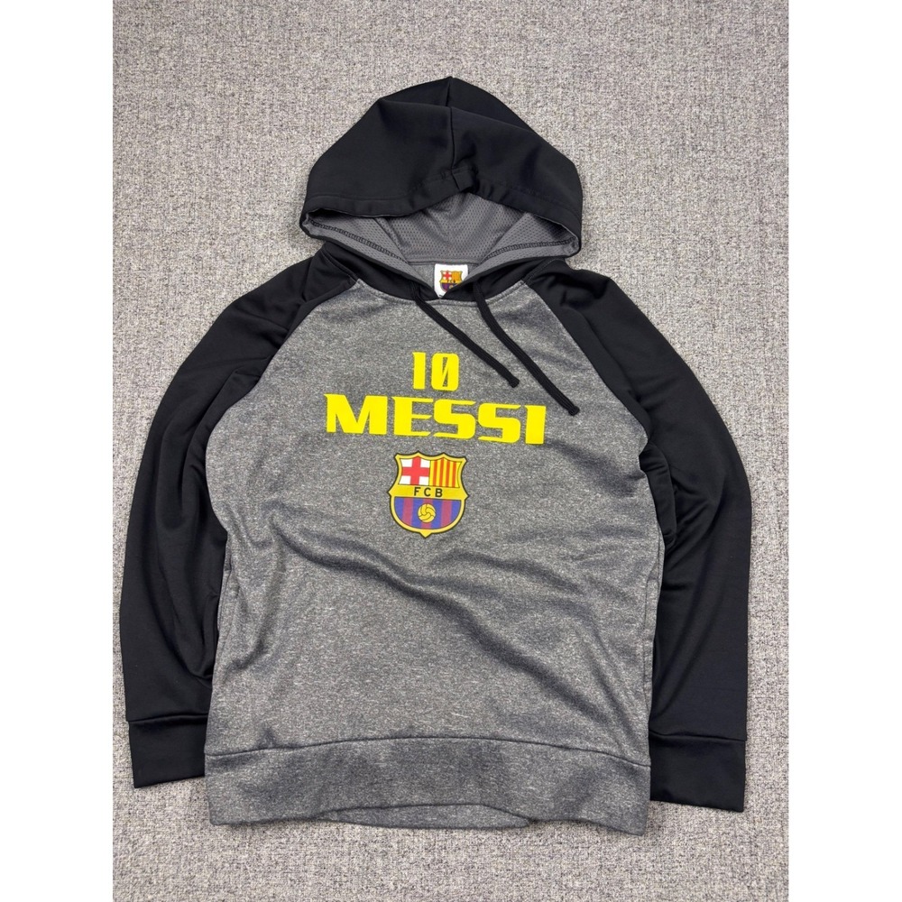 FC Barcelona Messi 10 Hoodie Mens Small Grey Black Soccer FCB Sweatshirt